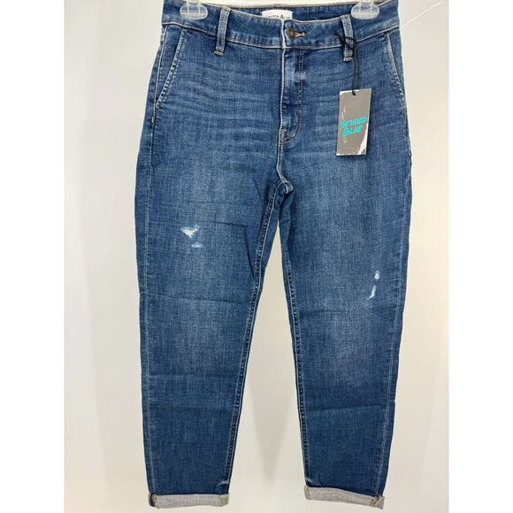 Studio Blue Womens Denim Jeans Blue 28 Tapered Roll Cuff Distressed Stretch NWT - Picture 1 of 4